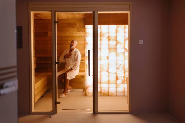 istock Man relaxing in the salt room 1809393780