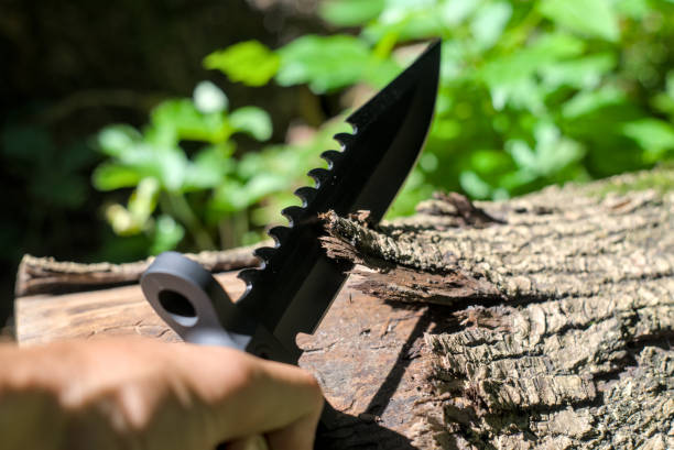 istock Photo of tactical knife cuts tree bark 1809415058
