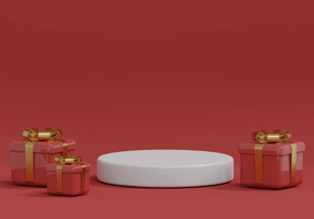 istock Christmas product podium scene on red background. 3d rendering illustration. 1809415076