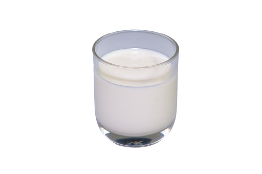 A glass filled with nourishing white milk. on a white background that is easily distinguishable
