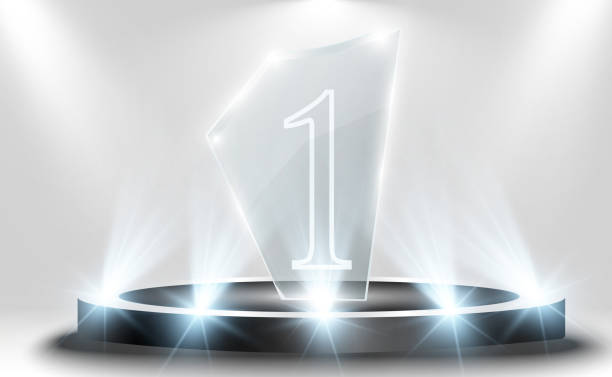 istock Glass, award on a pedestal, vector illustration. Podium, pedestal or platform with a glass award on a transparent background. 1809432490
