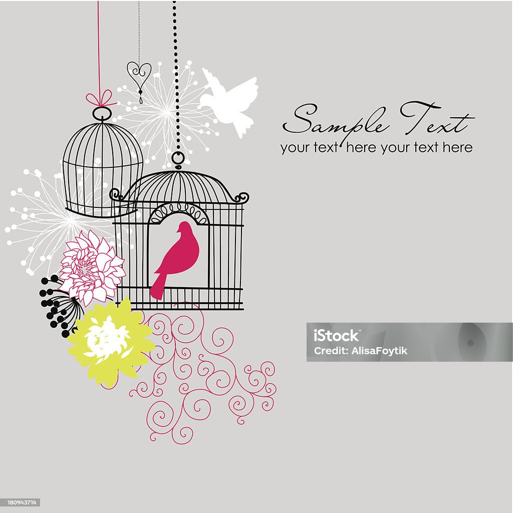 Retro Birdcage Design Beautiful card with two birds Bird stock vector