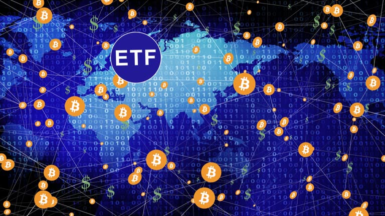 Spot Bitcoin ETF innovation breakthrough in financial technology, blending cryptocurrency, investment, and blockchain in spot ETF, revolutionizing virtual economy