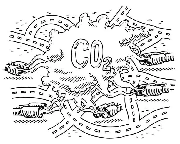 Vector illustration of Bad Car Carbon Dioxide Emissions Drawing