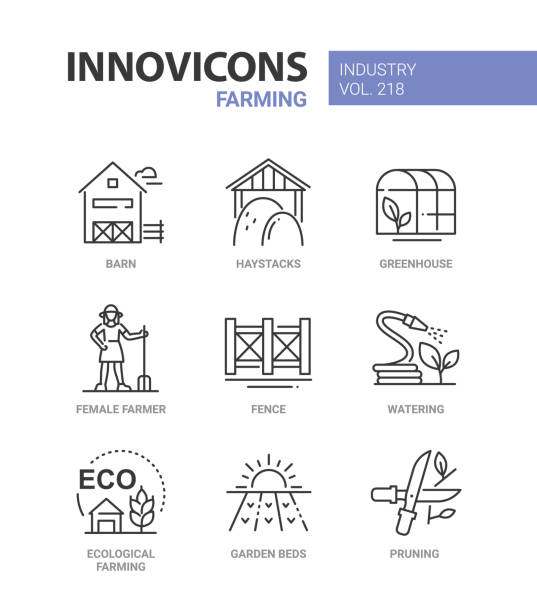 Farming and agriculture - line design style icons set vector art illustration