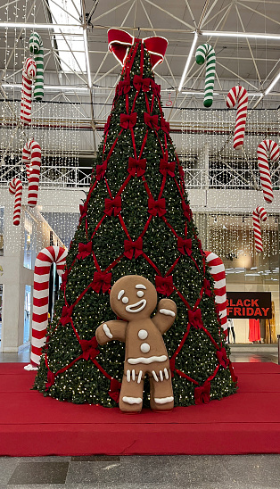 Huge Christmas Tree and gingerbread man decorated