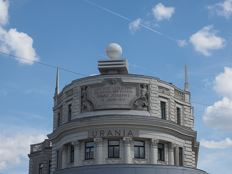 Urania Observatory translation built under the reign of Emperor Franz Joseph I in 1910 in Vienna, Austria