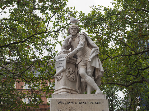 Statue of William Shakespeare in Leicester Square by sculptor Giovanni Fontana circa 1874 in London, UK