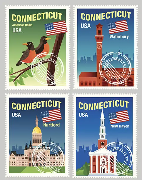 Vector illustration of Connecticut Stamps