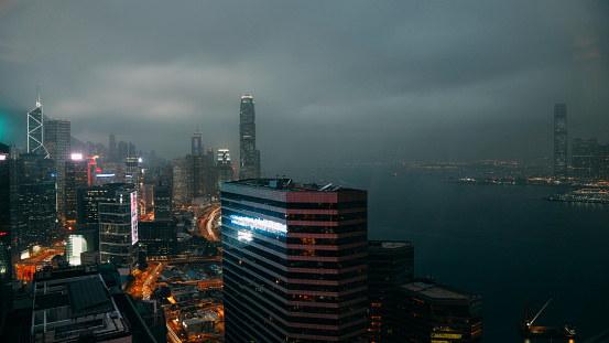Hong Kong skyline city downtown night view