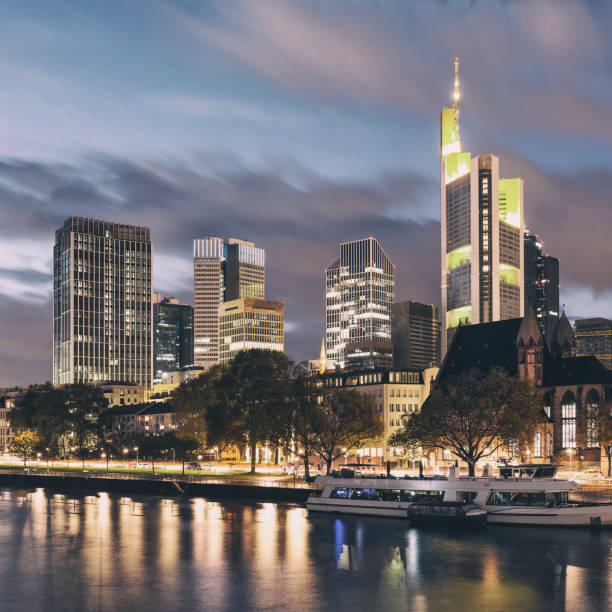 Frankfurt am Main skyline at dusk stock photo