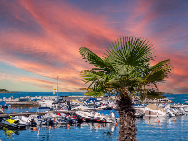 Sunset in Rovinj harbor in Croatia