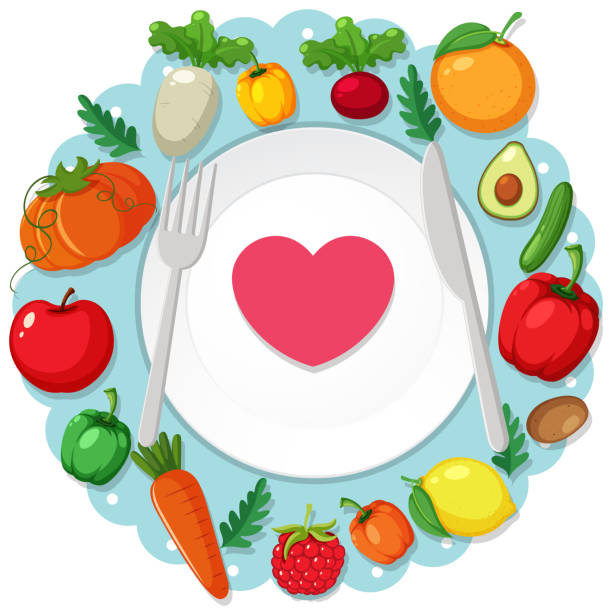 ilustrações de stock, clip art, desenhos animados e ícones de healthy plate with knife and fork - organi