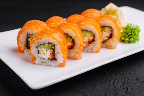 istock Sushi roll philadelphia with salmon and caviar on plate 1809501274