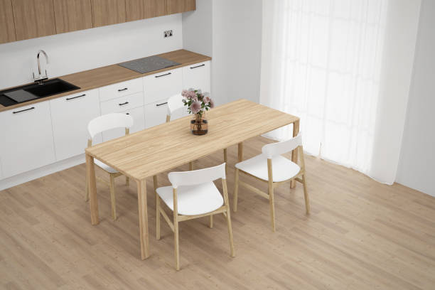 istock Dining room and kitchen with furniture in high angle. 1809512764