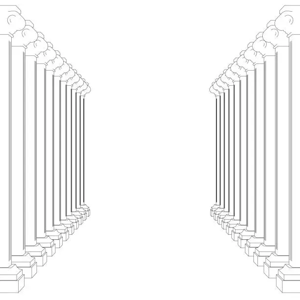 Vector illustration of column hall outline. Gorgeous corridor with columns. Vector illustration