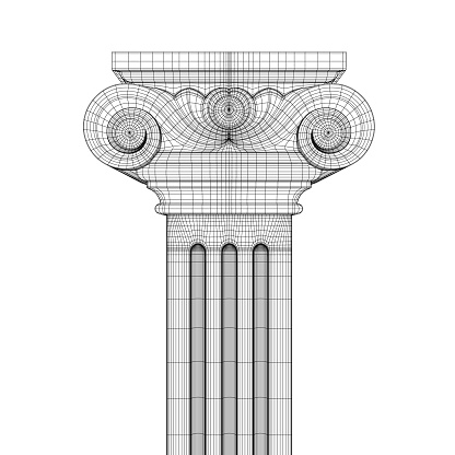 Roman column wireframe. Illustration on white background for design. Classical column architecture element. Logo concept for construct. Vector Art of Classic Architecture.