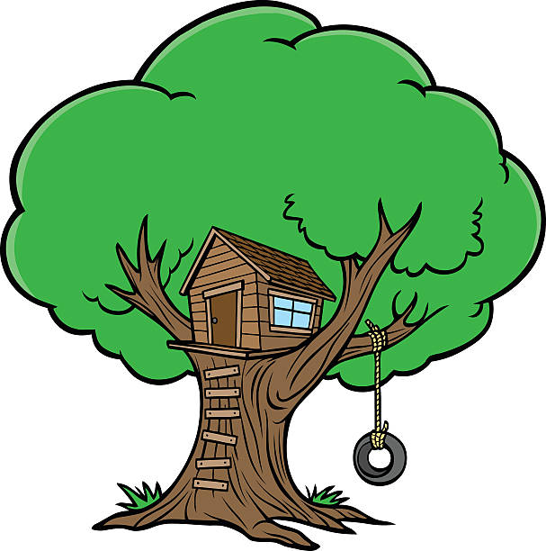 домик на дереве - tire swing stock illustrations