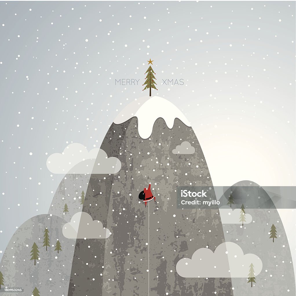 Santa Claus montaña rock climbing árbol de navidad de vector de nieve - arte vectorial de Papá Noel libre de derechos