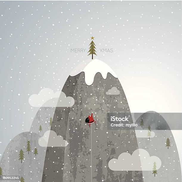Santa Claus Escalada Da Montanha De Neve De Árvore De Natal De Vetor - Arte vetorial de stock e mais imagens de Pai Natal