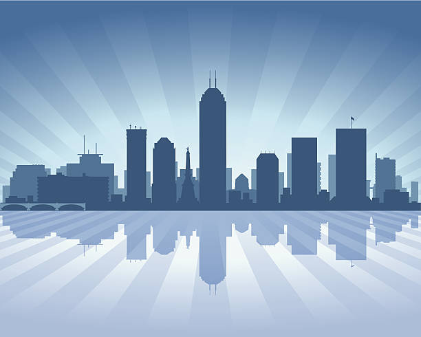 indianapolis blue city skyline sylwetka - indianapolis skyline cityscape indiana stock illustrations