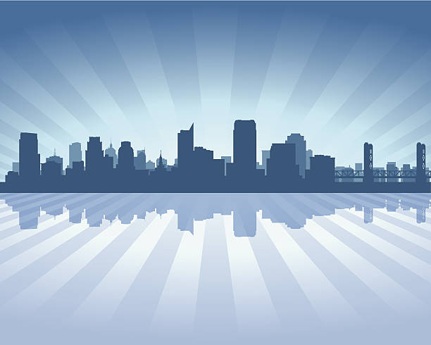 ilustrações de stock, clip art, desenhos animados e ícones de sacramento blue city skyline silhueta - sacramento county