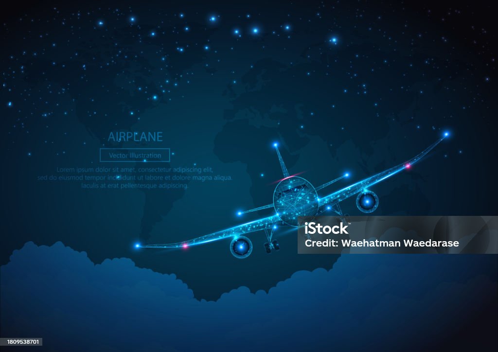 Wireframe Flying Object Airplane Flying Travel Low Poly Wireframe Mesh And Dots Business ...
