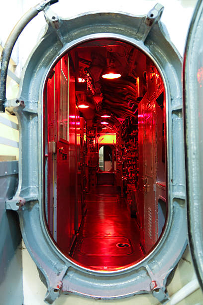 Submarine hatch leading to command center stock photo