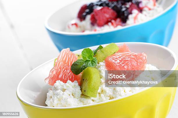 Cottage Cheese With Kiwi And Grapefruit Stock Photo - Download Image Now - Bowl, Close-up, Cottage Cheese