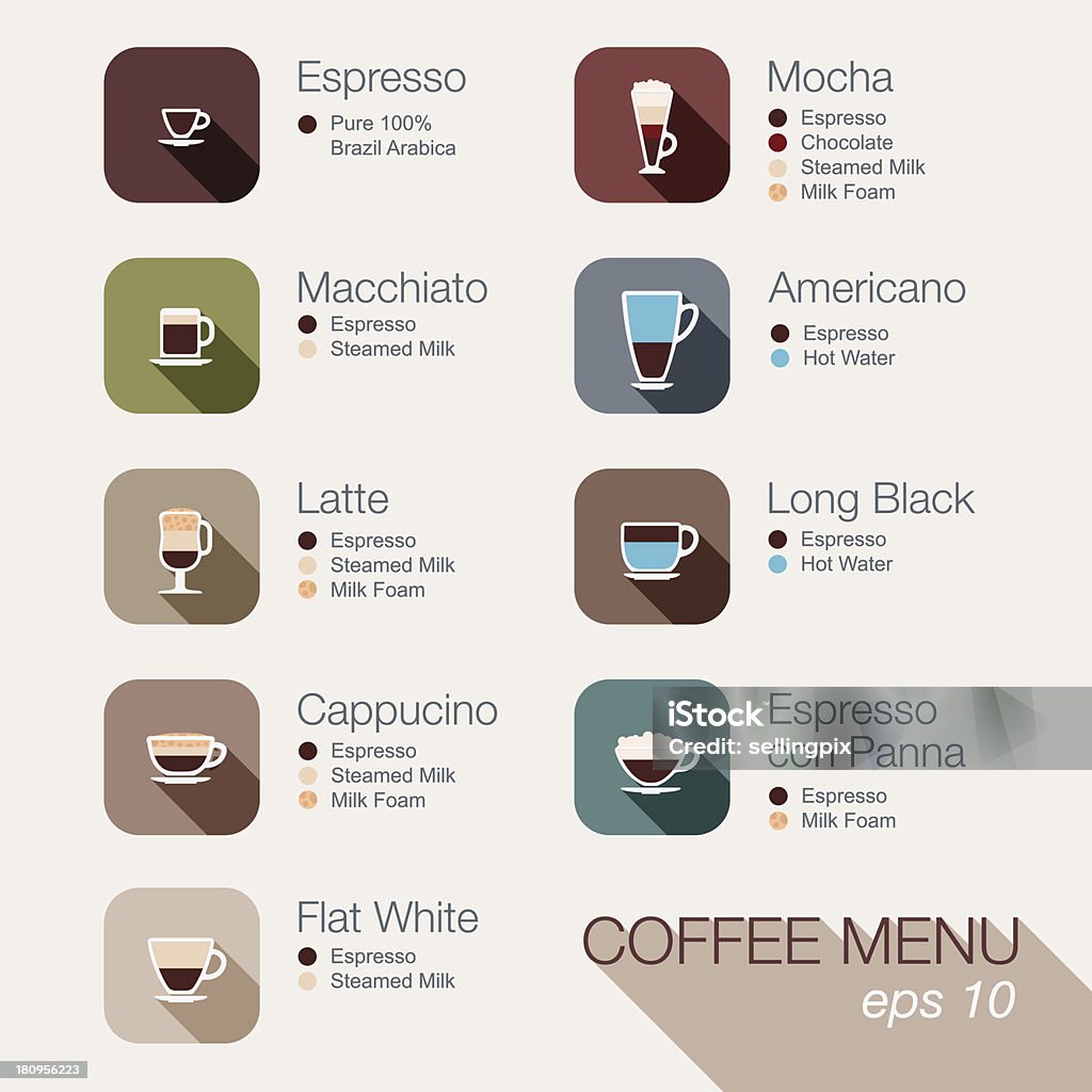 Vecteur Ensemble d'icônes de café du menu. Boutons pour le web et applications. - clipart vectoriel de Boisson libre de droits