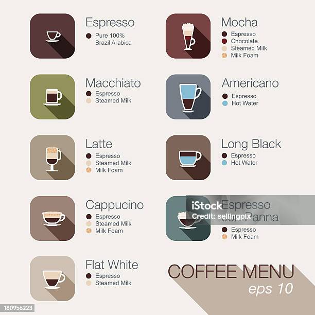 커피 벡터 아이콘 세트 메뉴 버튼 웹 및 앱스가 0명에 대한 스톡 벡터 아트 및 기타 이미지 - 0명, 고풍스런, 디자인