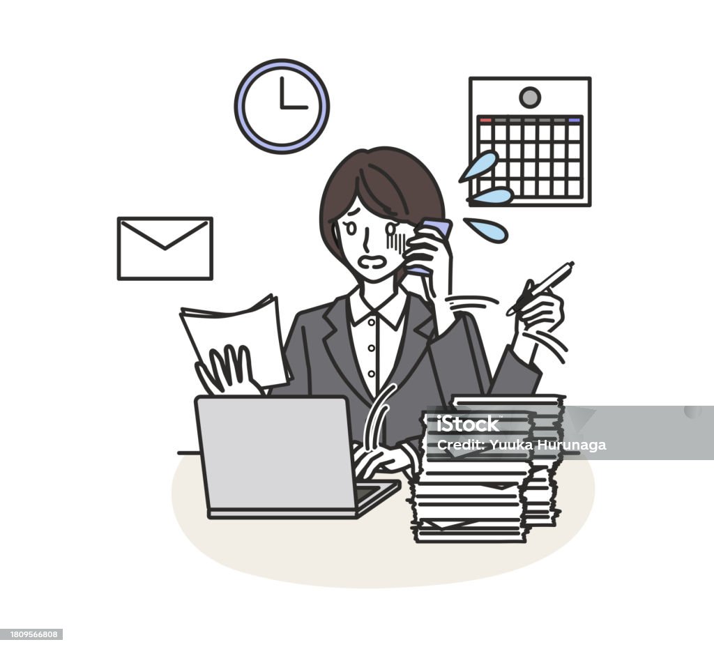 Busy Now Female Employee Busy With Work Stock Illustration - Download Image Now ...