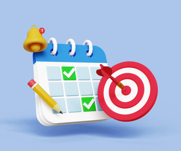 istock 3D planning or setting goal concept. Time management skill, business goal, productivity, project management. Calendar with target and bell notification. 3d illustration 1809568457