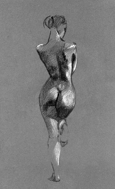 ilustraciones, imágenes clip art, dibujos animados e iconos de stock de boceto en color carbón y tiza de mujer desnuda con cuerpo - sensuality color image wallpaper black