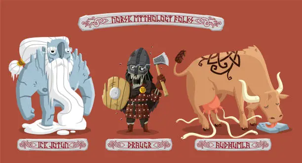 Vector illustration of Norse Mythology Folks