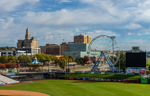 Dismantling fairground rides in Davenport Iowa at end of season