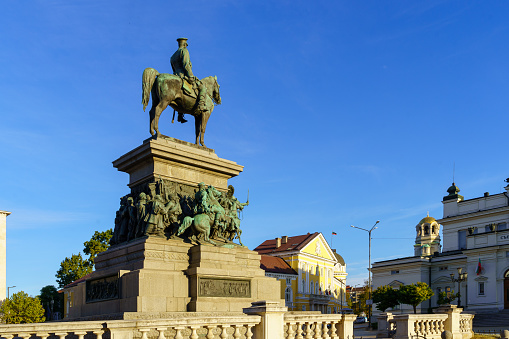 Sofia, Bulgaria - October 09, 2023: View of the Monument to the Tsar Liberator, in Sofia, Bulgaria