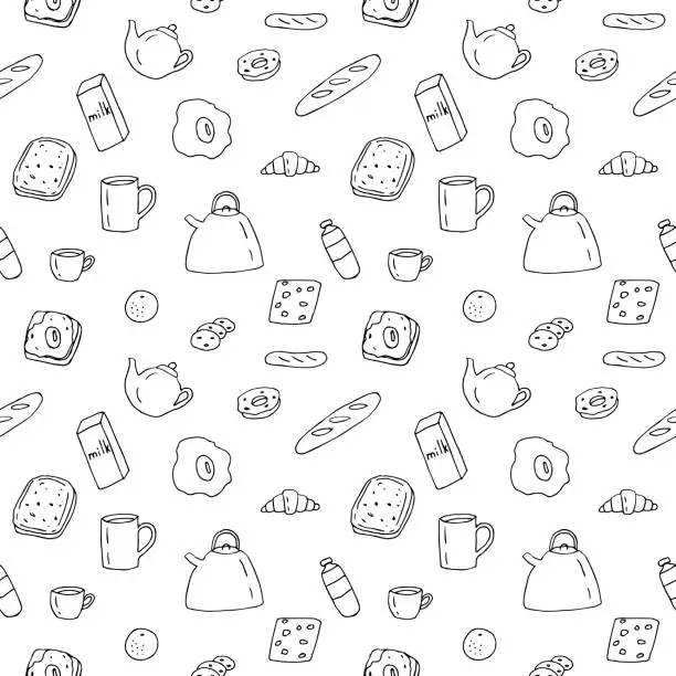 Vector illustration of Breakfast time seamless pattern of food vector illustration hand drawing