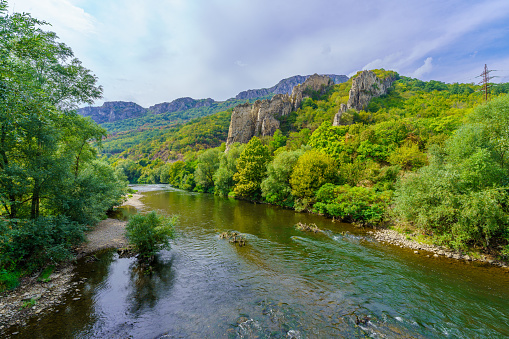 Rio Ara river in Bujaruelo of Ordesa Valle de Ordiso Autumn at Huesca Pyrenees in Spain