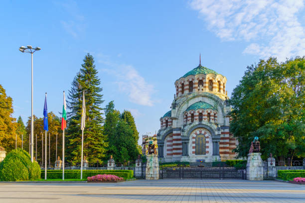 Pleven, Bulgaria - September 16, 2023: View of St George the Conqueror Chapel Mausoleum, in Pleven, Bulgaria