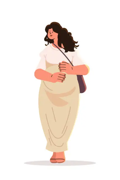 Vector illustration of happy pregnant woman future mom hugging belly with arms pregnancy motherhood expectation concept