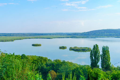 View of the Srebarna Nature Reserve, lake, and wetland area in northeastern Bulgaria
