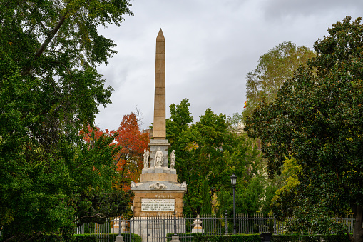 Madrid, Spain - Oct 29, 2023: the Monumento a los Caídos por España under cloudy sky