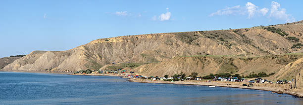 Panorama of Lisya bay in Crimea, Ukraine Panorama of the tent camp in Lisya bay (Fox bay) in Crimea, Ukraine lisya bay stock pictures, royalty-free photos & images