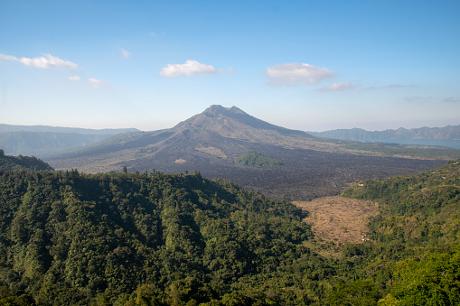 Mount Batur in Bali island is an active volcano located at the center of two concentric calderas north west of mount Agung.