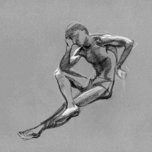 istock Sketch in charcoal and chalk of nude man body 180962619