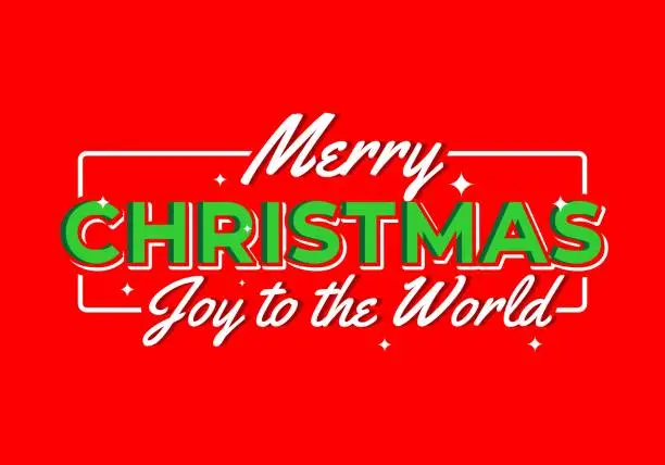 Vector illustration of Merry Christmas, Joy to the World. Text affect in green and white color and red background