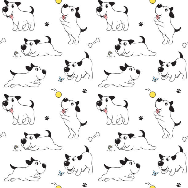 Cartoon dog seamless pattern vector art illustration