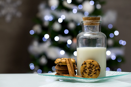 One glass of milk with cookies Christmas