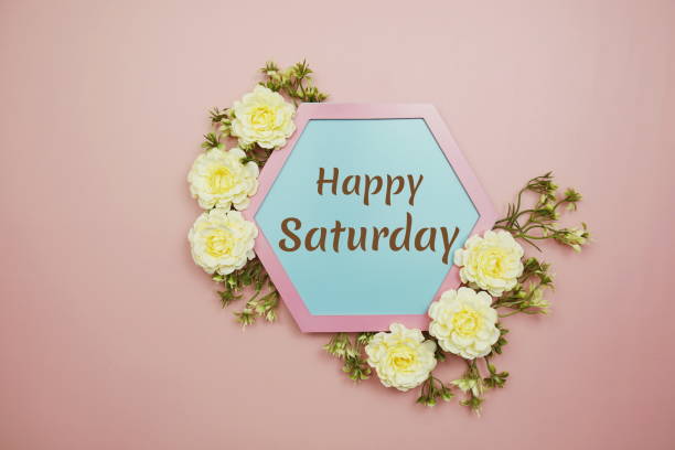 istock Happy Saturday typography text decorate with flower on pink background 1809637230